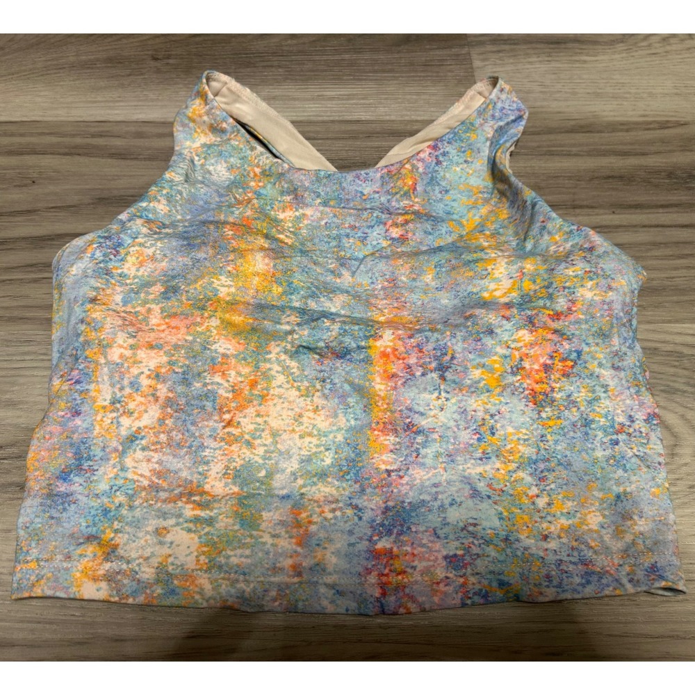 Mono B Womens Abstract Print Racerback Crop Top Nylon Spandex M Multi Color Blue